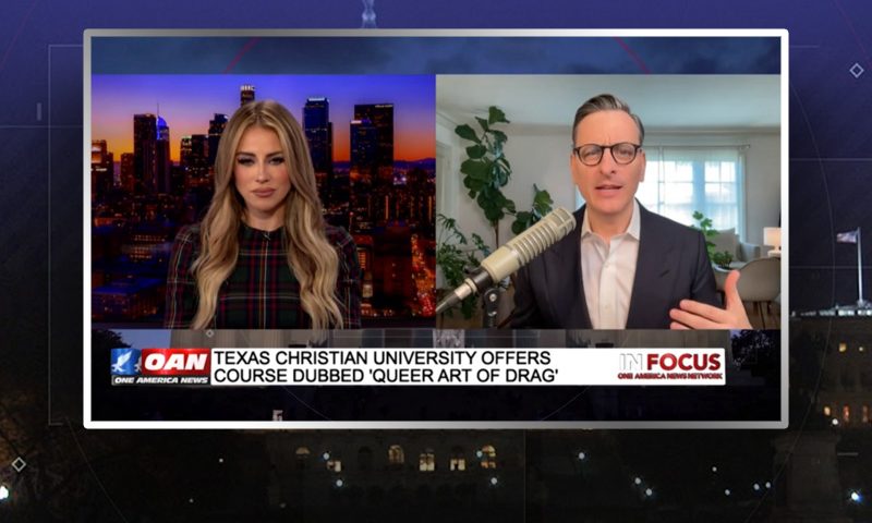 Video still from Becket Cook's interview with In Focus on One America News Network