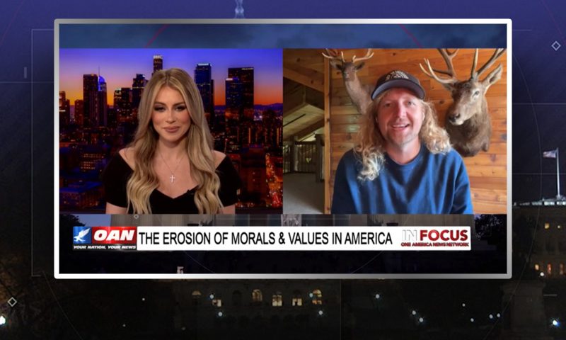 Video still from Sean Feucht's interview with In Focus on One America News Network
