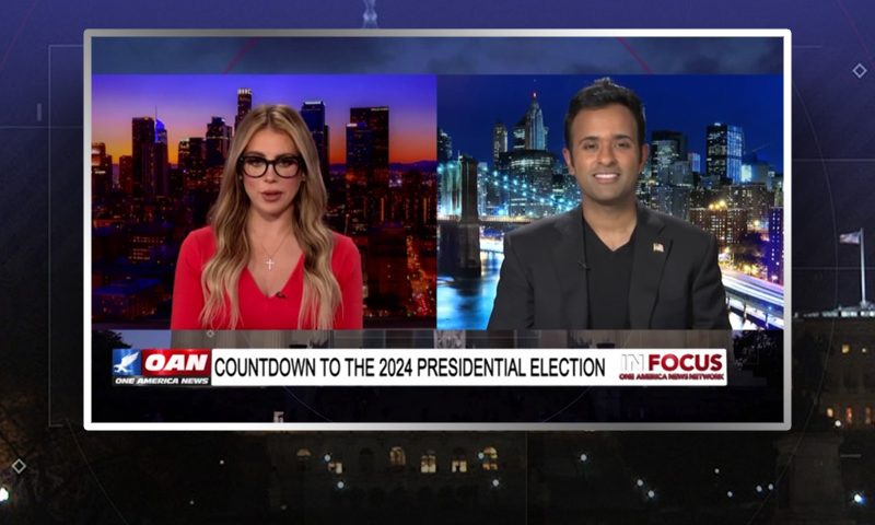 Video still from Vivek Ramaswamy's interview with In Focus on One America News Network