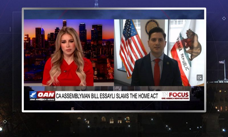 Video still from Bill Essayli's interview with In Focus on One America News Network