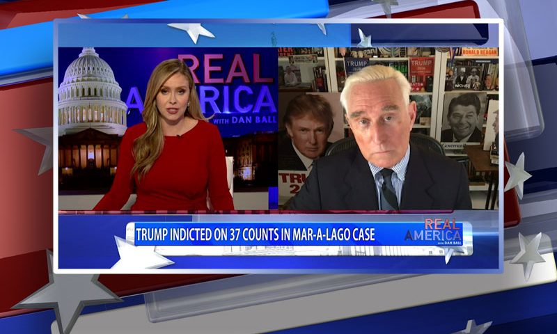 Video still from Roger Stone's interview with Real America on One America News Network