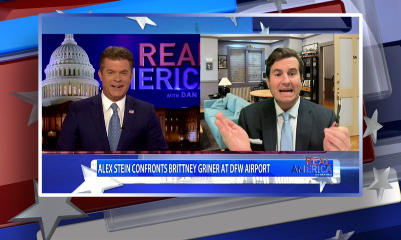 Video still from Alex Stein's interview with Real America on One America News Network