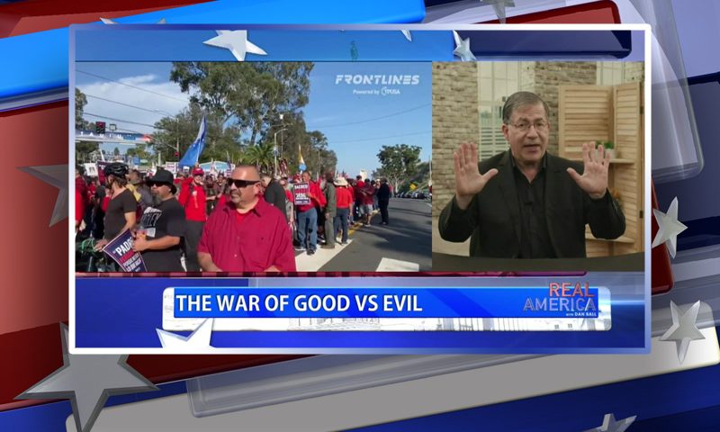 Video still from Father Frank Pavone's interview with Real America on One America News Network