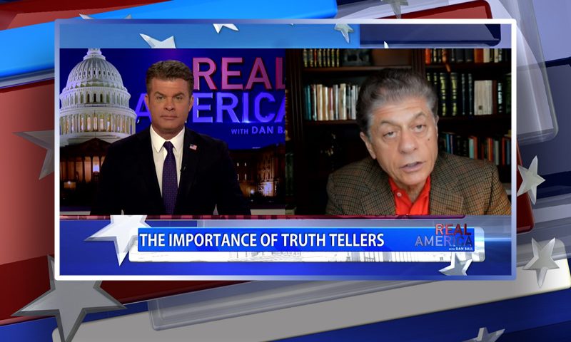 Video still from Andrew Napolitano's interview with Real America on One America News Network