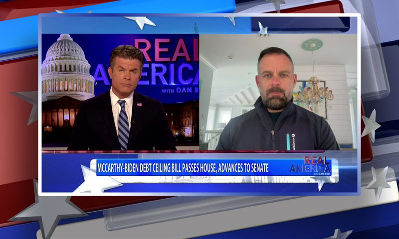 Video still from Cory Mills' interview with Real America on One America News Network