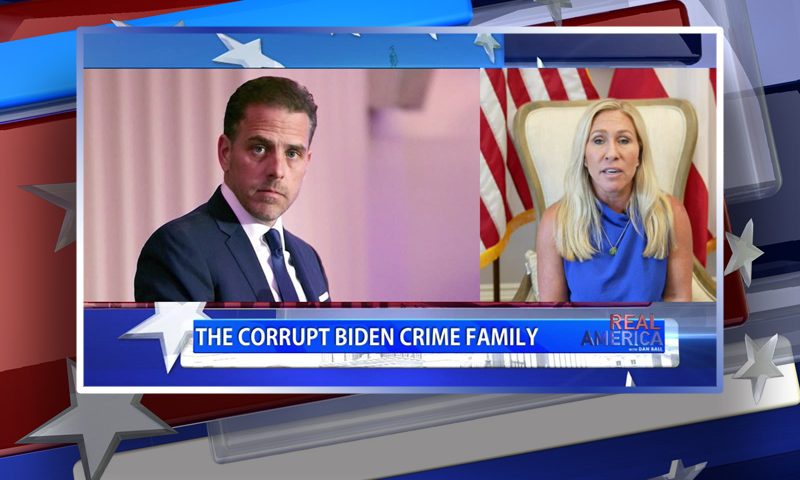 Video still from Rep. Marjorie Taylor Greene's interview with Real America on One America News Network
