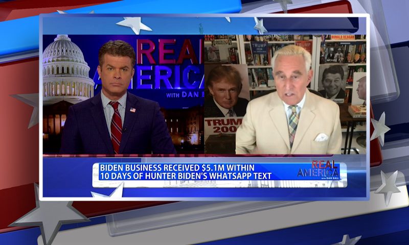 Video still from Roger Stone's interview with Real America on One America News Network
