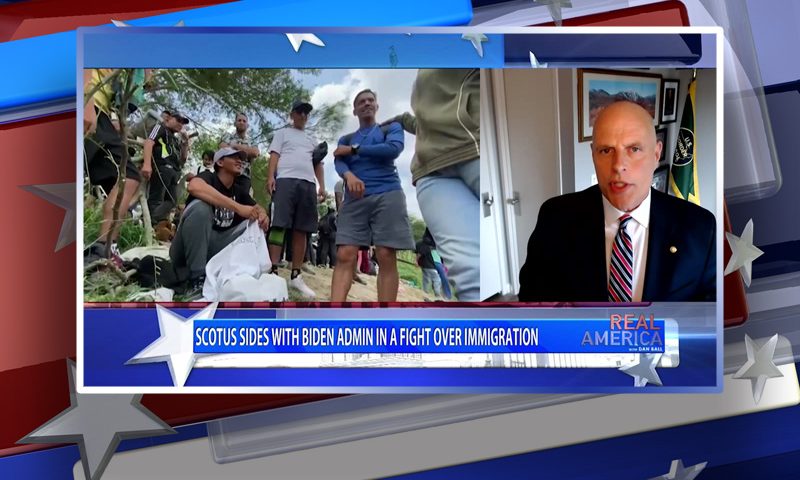 Video still from Ron Vitiello's interview with Real America on One America News Network