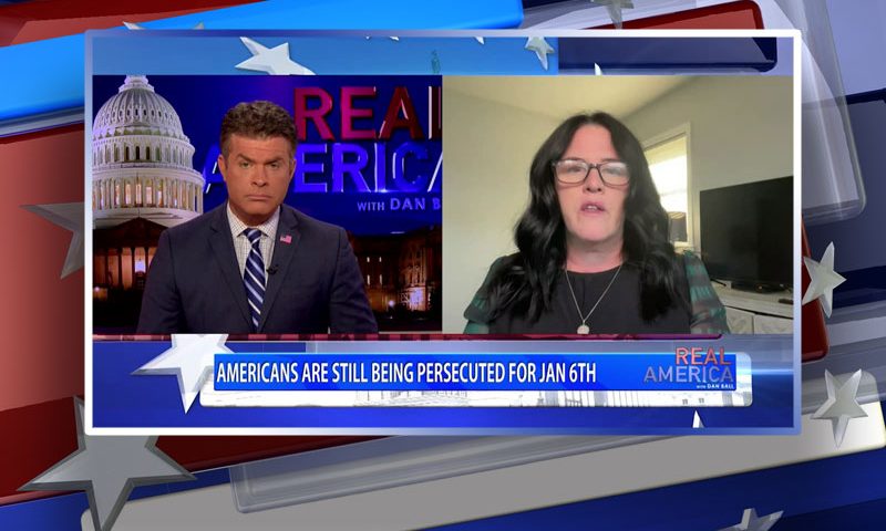 Video still from Cynthia Hughes' interview with Real America on One America News Network