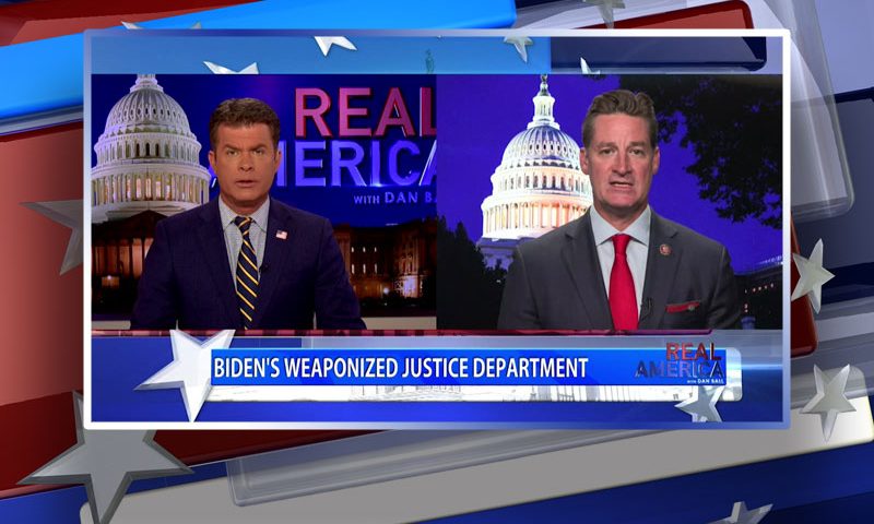 Video still from Greg Steube's interview with Real America on One America News Network