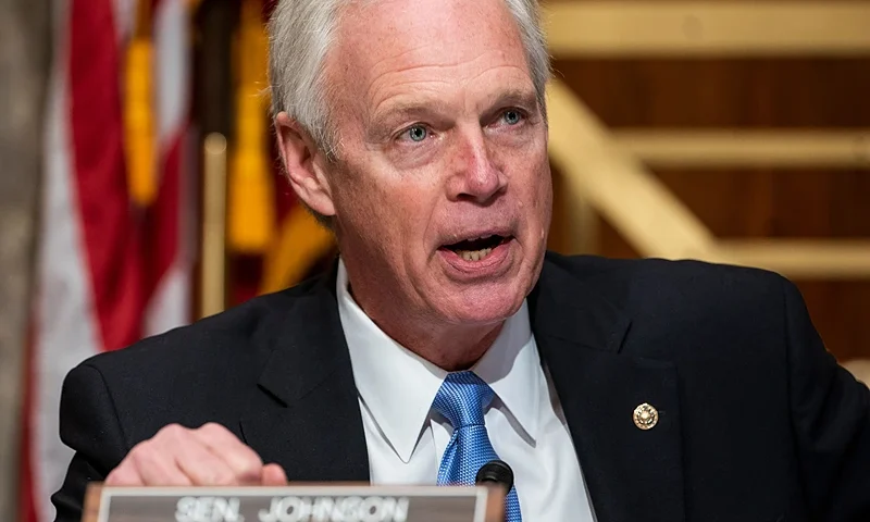 Republican Senator from Wisconsin and Senate Homeland Security and Governmental Affairs Committee Chairman Ron Johnson argues with Democratic Senator from Michigan Gary Peters (not pictured) during a hearing to discuss election security and the 2020 election process on December 16, 2020 on Capitol Hill in Washington,DC. (Photo by JIM LO SCALZO / POOL / AFP) (Photo by JIM LO SCALZO/POOL/AFP via Getty Images)