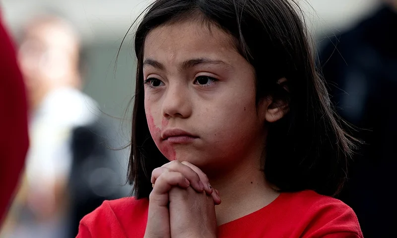 Makenlee Corado, of the Yankton Sioux tribe, participates in a rally supporting Missing or Murdered Indigenous Persons Awareness Day in Colorado Springs, Colorado on May 5, 2023. - Violence against the Native American population is highly underreported. According to the Missing & Murdered Indigenous Relatives Task Force of Colorado, there are currently 84 unsolved homicides involving indigenous persons in Colorado, with 98% of these cases occurring in the Front Range urban corridor which includes the city of Denver. (Photo by Jason Connolly / AFP) (Photo by JASON CONNOLLY/AFP via Getty Images)