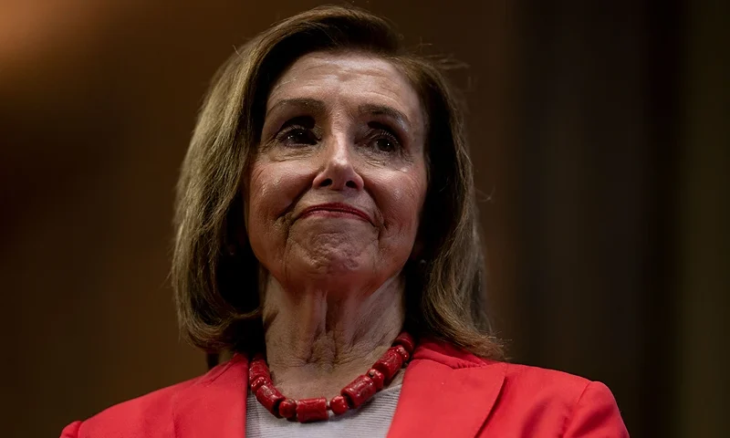 US Representative Nancy Pelosi, Democrat of California, attends a news conference introducing the Equality Act, outside the US Capitol in Washington, DC, on June 21, 2023. The Equality Act would amend the Civil Rights Act of 1964, to prohibit discrimination on the basis of sex, sexual orientation, and gender identity in employment, housing, public accommodations, education, federally funded programs, credit, and jury service. The bill would also expand existing civil rights protections for people of color by prohibiting discrimination in more public accommodations, such as exhibitions, goods and services, and transportation. (Photo by Stefani REYNOLDS / AFP) (Photo by STEFANI REYNOLDS/AFP via Getty Images)