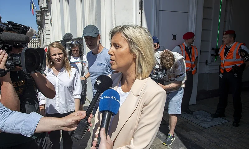 Defence minister Ludivine Dedonder talks to the press after a meeting of the National Security Council, consisting of politicians and intelligence services, to discuss the situation with Wagner in Russia, Sunday 25 June 2023 in Brussels. BELGA PHOTO NICOLAS MAETERLINCK (Photo by NICOLAS MAETERLINCK / BELGA MAG / Belga via AFP) (Photo by NICOLAS MAETERLINCK/BELGA MAG/AFP via Getty Images)