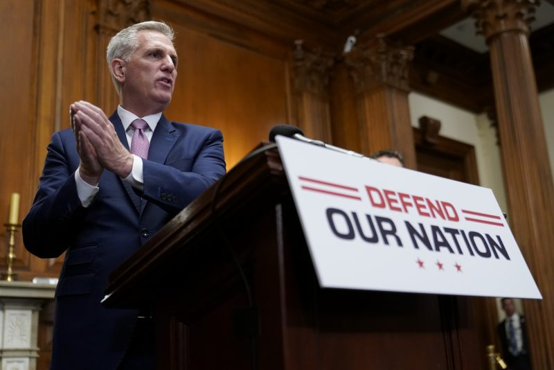 House Speaker Kevin McCarthy of Calif., speaks during a news conference after the House approved an annual defense bill, Friday, July 14, 2023, on Capitol Hill in Washington. (AP Photo/Patrick Semansky)