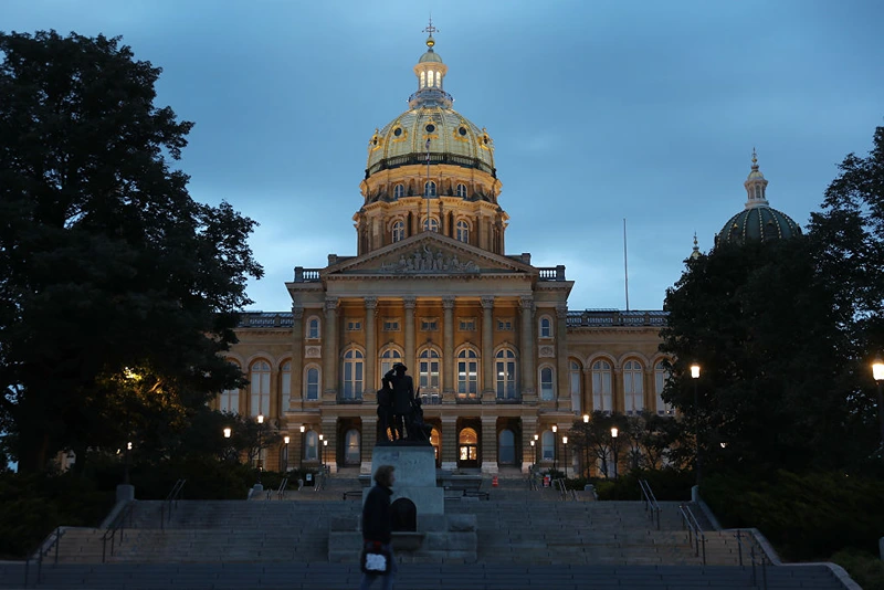 DES MOINES, IOWA - OCTOBER 09: The Iowa State Capitol building is seen on October 09, 2019 in Des Moines, Iowa. The 2020 Iowa Democratic caucuses will take place on February 3, 2020, making it the first nominating contest in the Democratic Party presidential primaries. (Photo by Joe Raedle/Getty Images)
