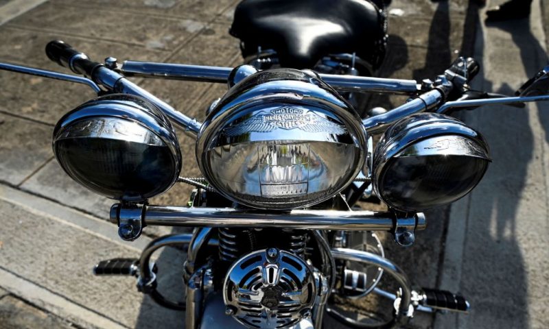 Detail of a Harley-Davidson motorbike at an exhibition of classical motorcycles in Varadero, Matanzas Province, Cuba, on February 11, 2023. - Cuba's Harley-Davidsons are not as well known as the island nation's collection of vintage American cars, but they also contribute to a palpable feeling of stepping back in time. There are only around 200 on the island -- compared to 60,000 classic cars -- but their owners tenderly care for and repair them to keep the hum of their engines audible on the island. For the past 12 years, Harley enthusiasts have met up annually in the seaside resort of Varadero to "share the passion" over a long weekend. (Photo by YAMIL LAGE / AFP) (Photo by YAMIL LAGE/AFP via Getty Images)