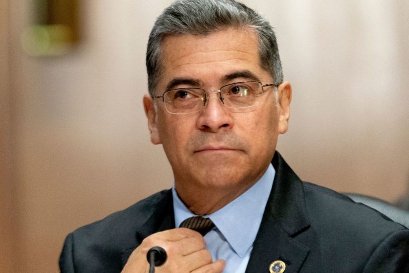 US Health and Human Services (HHS) Secretary Xavier Becerra testifies before the Senate Finance Committee regarding 2024 budget proposals on Capitol Hill in Washington, DC, on March 22, 2023. (Photo by Stefani Reynolds / AFP) (Photo by STEFANI REYNOLDS/AFP via Getty Images)