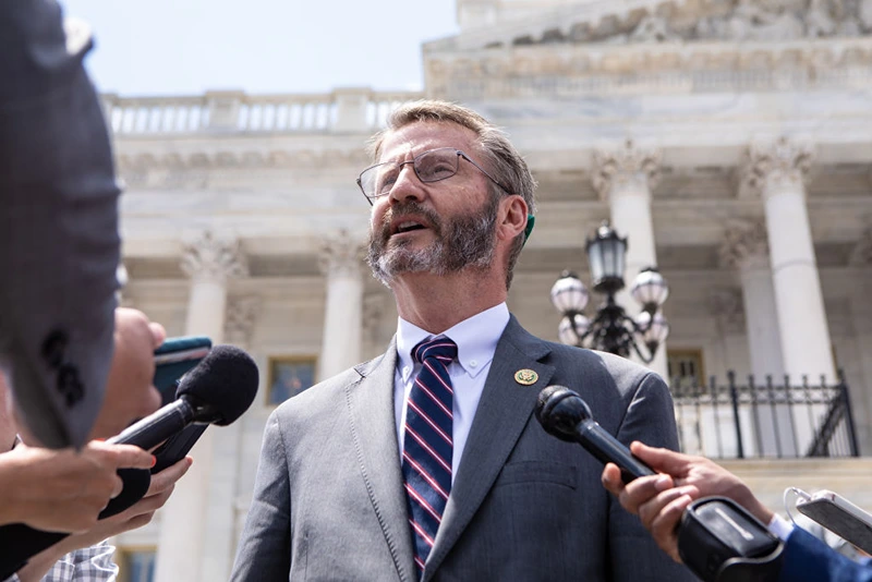 WASHINGTON, DC - JUNE 13: Rep. Tim Burchett (R-TN) speaks to reporters on the steps of the House of Representatives on June 13, 2023 outside the U.S. Capitol in Washington, DC. (Photo by Anna Rose Layden/Getty Images)