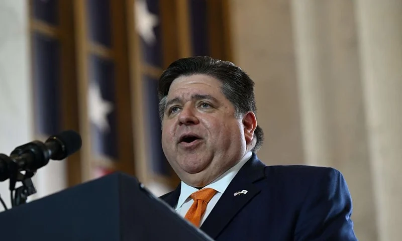 Illinois Governor J.B. Pritzker speaks before US President Joe Biden delivers remarks about the economy at the Old Post Office in Chicago, Illinois, on June 28, 2023. (Photo by ANDREW CABALLERO-REYNOLDS / AFP) (Photo by ANDREW CABALLERO-REYNOLDS/AFP via Getty Images)