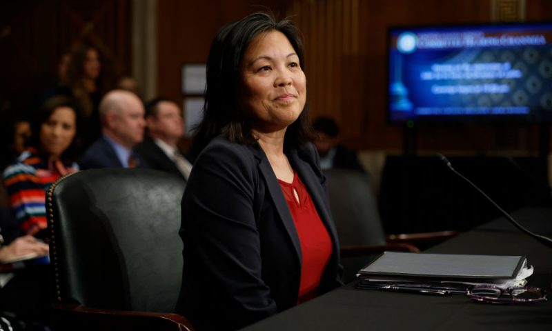 WASHINGTON, DC - APRIL 20: Deputy Labor Secretary Julie Su prepares to testify before the Senate Health, Education, Labor and Pensions Committee during her confirmation hearing to be the next secretary of the Labor Department in the Dirksen Senate Office Building on Capitol Hill on April 20, 2023 in Washington, DC. A handful of Democratic and independent senators -- many of them up for re-election in 2024 -- have not said how they plan to vote on Su, who, if confirmed, would be the first Asian American in the Biden administration to serve in the Cabinet at the secretary level. (Photo by Chip Somodevilla/Getty Images)