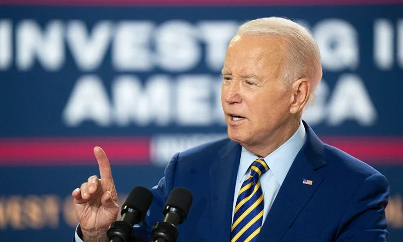WEST COLUMBIA, SOUTH CAROLINA - JULY 6: President Joe Biden speaks about his economic plan at the Flex LTD manufacturing plant on July 6, 2023 in West Columbia, South Carolina. The president announced a new partnership between Enphase Energy and Flex LTD. (Photo by Sean Rayford/Getty Images)