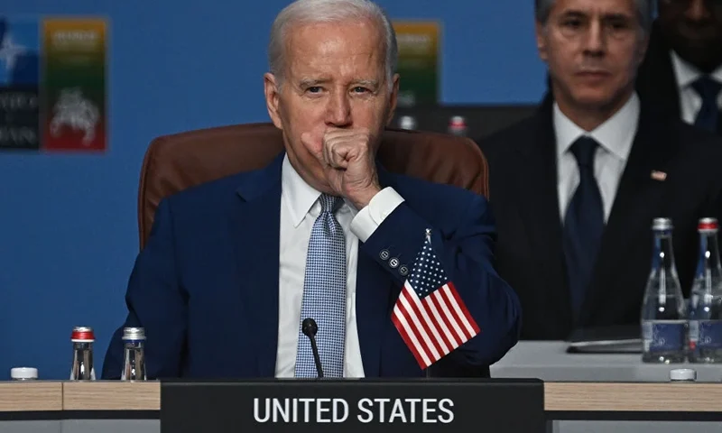 VILNIUS, LITHUANIA - JULY 11: US President Joe Biden attends the meeting of the North Atlantic Council (NAC) on the first day of the 2023 NATO Summit on July 11, 2023 in Vilnius, Lithuania. The summit is bringing together NATO members and partner countries heads of state from July 11-12 to chart the alliance's future, with Sweden's application for membership and Russia's ongoing war in Ukraine as major topics on the summit agenda. (Photo by Paul Ellis - Pool/Getty Images)