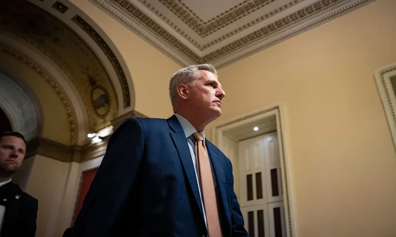 WASHINGTON, DC - JULY 17: Speaker of the House Kevin McCarthy (R-CA) walks to the House floor at the U.S. Capitol on July 17, 2023 in Washington, DC. Congress is back in session this week and Israeli President Isaac Herzog will deliver a joint address to lawmakers at the Capitol on Wednesday. (Photo by Drew Angerer/Getty Images)