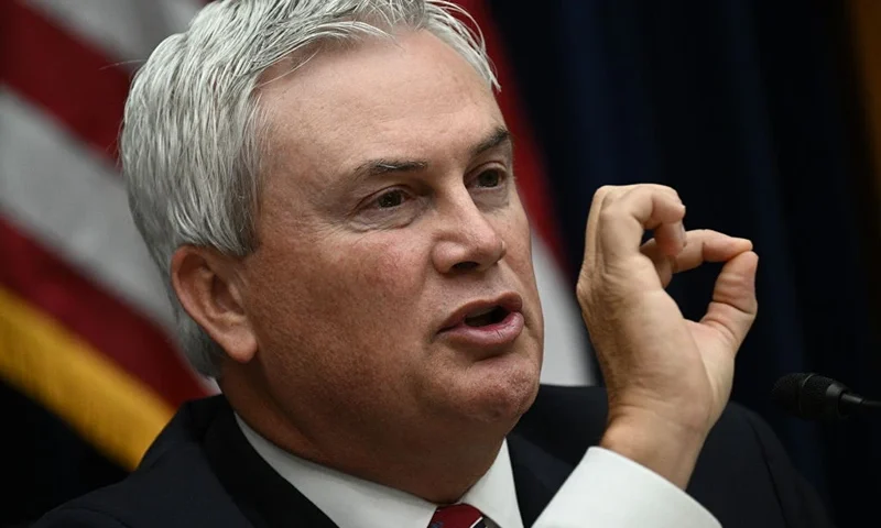 US Representative and Committee Chairman James Comer (R-KY) speaks during a House Committee on Oversight and Accountability hearing regarding the criminal investigation into the Bidens, on Capitol Hill in Washington, DC, on July 19, 2023. (Photo by Brendan SMIALOWSKI / AFP) (Photo by BRENDAN SMIALOWSKI/AFP via Getty Images)