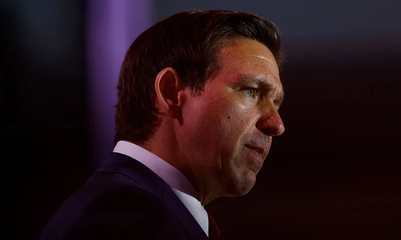 ARLINGTON, VIRGINIA - JULY 17: Republican presidential candidate Florida Governor Ron DeSantis delivers remarks at the 2023 Christians United for Israel summit on July 17, 2023 in Arlington, Virginia. For this year's summit, CUFI hosts 2024 Republican presidential candidates hopefuls to speak amidst other pro-Israel activists. (Photo by Anna Moneymaker/Getty Images)