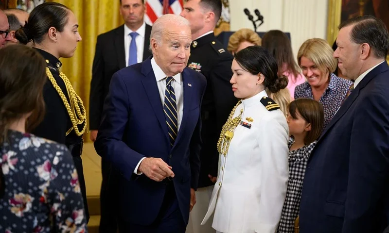 US President Joe Biden leaves after speaking about expanding access to mental health care in the East Room of the White House in Washington, DC, on July 25, 2023. (Photo by Mandel NGAN / AFP) (Photo by MANDEL NGAN/AFP via Getty Images)