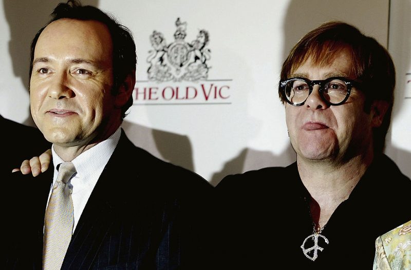 LONDON - FEBRUARY 5: (FILE PHOTO) Actor Kevin Spacey (L) and musician Sir Elton John attend a news conference to announce Spacey's appointment as the new artistic director of the Old Vic Theatre Company February 5, 2003 in London, United Kingdom. Spacey made a statement to police, reporting a mugging in a London park on April 19, 2004, but retracted his statement a few hours later. He reported that he had been walking his dog when he was duped into lending a boy his mobile phone, who then ran off with it and Spacey actually injured himself by tripping over his dog when trying to pursue the thief. (Photo by Scott Barbour/Getty Images)