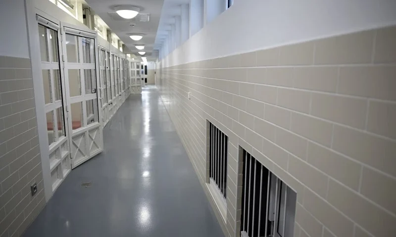 A picture taken on October 12, 2017 shows police custody rooms at the new Paris Judiciary Police headquarters in Paris. The new building of the Judiciary Police (PJ), aka 'Bastion', will be inaugurated on October 19, 2017 in Paris. / AFP PHOTO / STEPHANE DE SAKUTIN (Photo credit should read STEPHANE DE SAKUTIN/AFP via Getty Images)