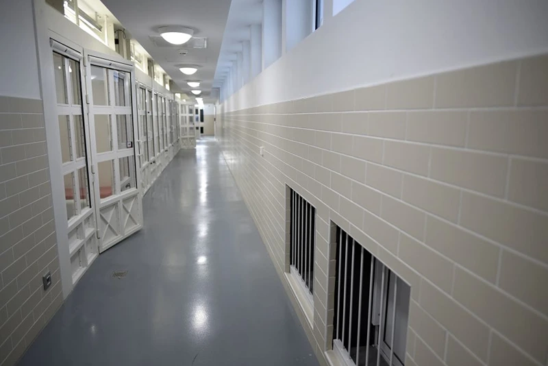 A picture taken on October 12, 2017 shows police custody rooms at the new Paris Judiciary Police headquarters in Paris. The new building of the Judiciary Police (PJ), aka 'Bastion', will be inaugurated on October 19, 2017 in Paris. / AFP PHOTO / STEPHANE DE SAKUTIN (Photo credit should read STEPHANE DE SAKUTIN/AFP via Getty Images)