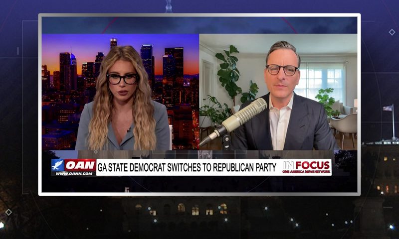 Video still from Becket Cook's interview with In Focus on One America News Network