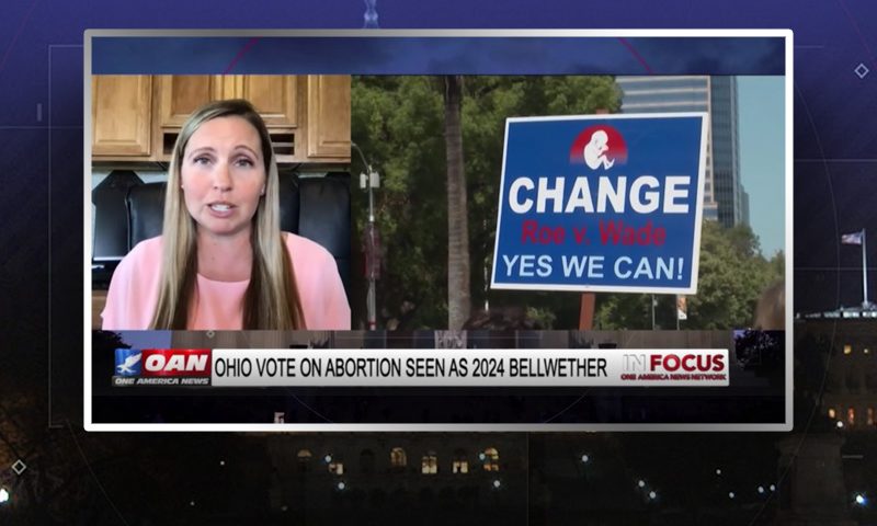 Video still from Nicole Hunt's interview with In Focus on One America News Network