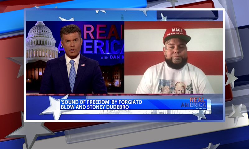 Video still from Forgiato Blow's interview with Real America on One America News Network