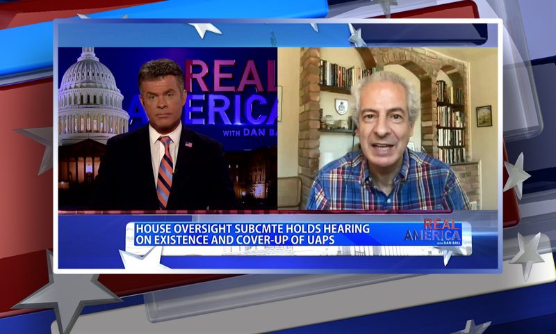 Video still from Nick Pope's interview with Real America on One America News Network