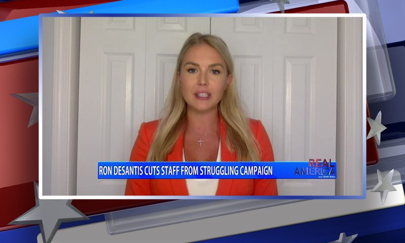 Video still from Karoline Leavitt's interview with Real America on One America News Network