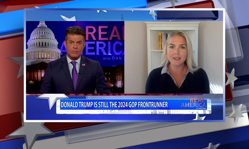 Video still from Karoline Leavitt's interview with Real America on One America News Network