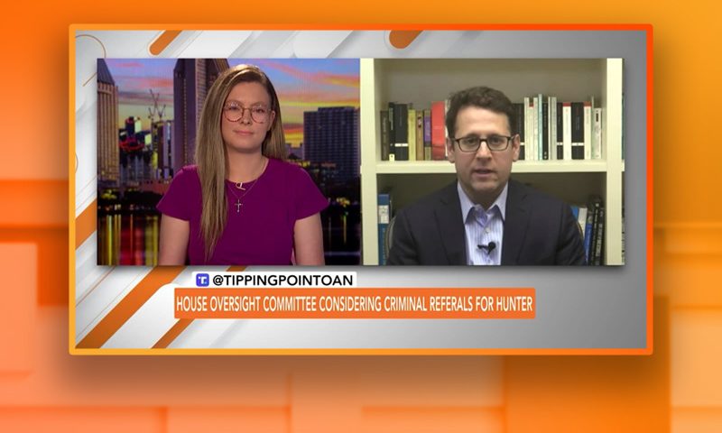 Video still from Benjamin Weingarten's interview with Tipping Point on One America News Network