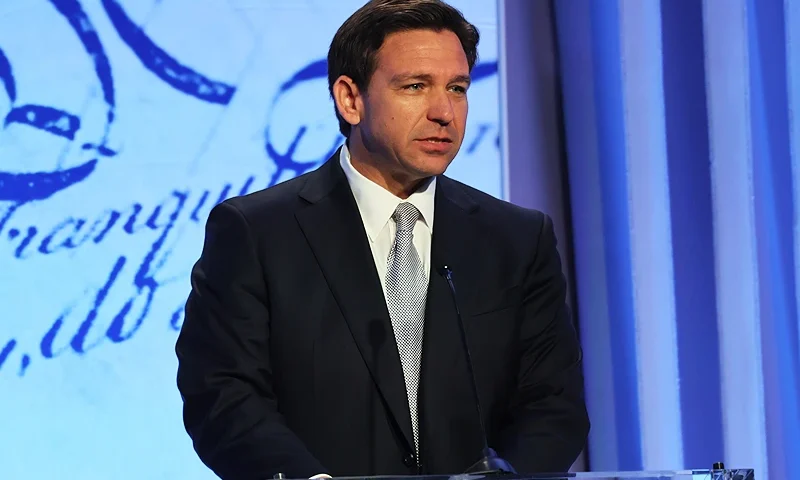 PHILADELPHIA, PENNSYLVANIA - JUNE 30: Republican presidential candidate Florida Gov. Ron DeSantis speaks during the Moms for Liberty Joyful Warriors national summit at the Philadelphia Marriott Downtown on June 30, 2023 in Philadelphia, Pennsylvania. The self-labeled "parental rights" summit is bringing school board hopefuls from across the country where attendees will receive training and hear from Republican presidential candidates which includes former U.S. President Donald Trump, Florida Gov. Ron DeSantis and former South Carolina Gov. Nikki Haley. The summit, which is being held in an overwhelmingly Democratic Philadelphia, have drawn protestors since the event was announced due to their pushing of book bans accusing schools of ideological overreach, including teaching about race, gender, and sexuality. (Photo by Michael M. Santiago/Getty Images)