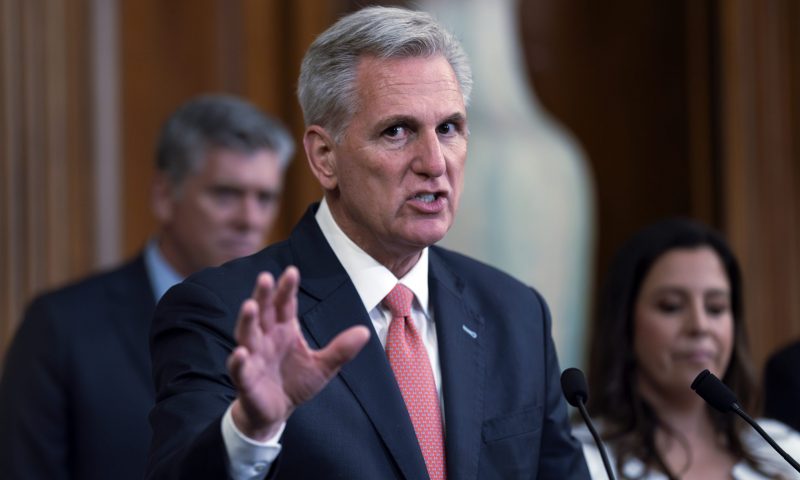Speaker of the House Kevin McCarthy, R-Calif., speaks at a news conference as the House prepares to leave for its August recess, at the Capitol in Washington, Thursday, July 27, 2023. (AP Photo/J. Scott Applewhite)