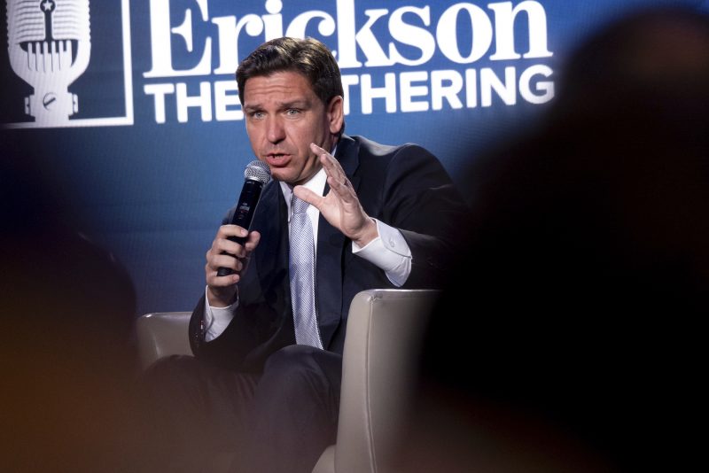 Presidential candidate and Florida Gov. Ron DeSantis speaks at The Gathering in Atlanta, on Friday, Aug. 18, 2023. (AP Photo/Ben Gray)