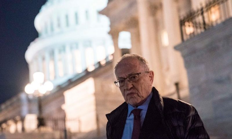 WASHINGTON, DC - JANUARY 29: Attorney Alan Dershowitz, a member of President Donald Trump's legal team, leaves the U.S. Capitol following continuation of the impeachment trial in the Senate January 29, 2020 in Washington, DC. (Photo by Sarah Silbiger/Getty Images)