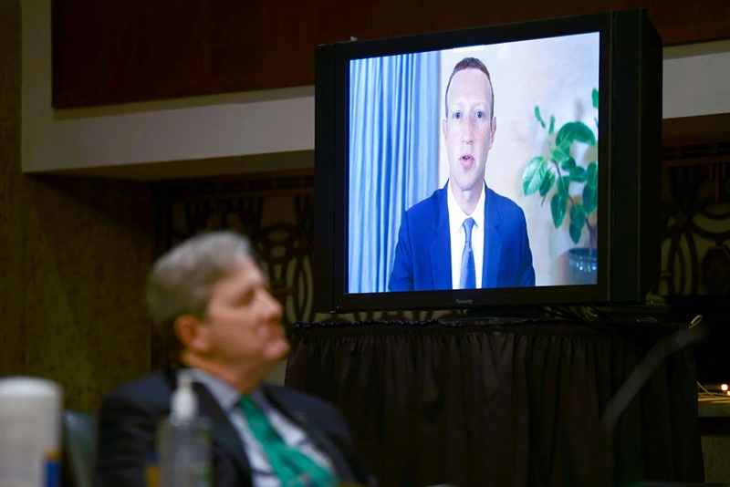 WASHINGTON, DC - NOVEMBER 17: Facebook CEO Mark Zuckerberg testifies remotely as U.S. Senator John Kennedy (R-LA) listens during a Senate Judiciary Committee hearing titled, "Breaking the News: Censorship, Suppression, and the 2020 Election" on Capitol Hill on November 17, 2020 in Washington, DC. Twitter CEO Jack Dorsey is also scheduled to testify remotely. (Photo by Hannah McKay-Pool/Getty Images)