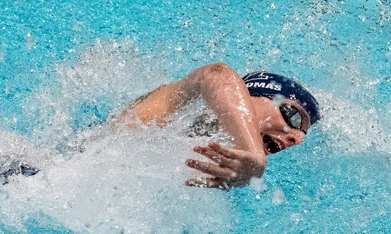 SWIMMING-USA-IVY-LEAGUE Transgender swimmer Lia Thomas of Penn University competes in the 100-yard freestyle swimming race at the 2022 Ivy League Women's Swimming & Diving Championships at Harvard University in Cambridge, Massachusetts on February 19, 2022. - Thomas took first place with a time of 47.63 and while transgender swimmer Iszac Henig took second place with a time of 47.82. (Photo by Joseph Prezioso / AFP) (Photo by JOSEPH PREZIOSO/AFP via Getty Images)