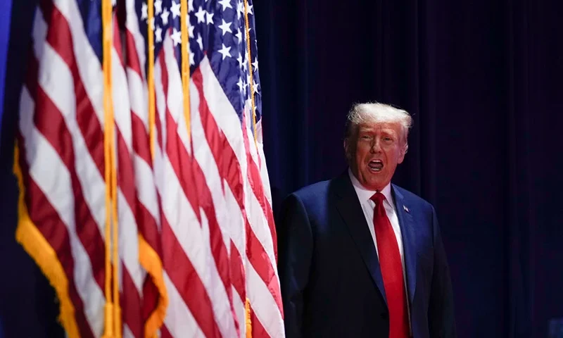 WASHINGTON, DC - JUNE 24: Republican presidential candidate former U.S. President Donald Trump arrives onstage to speak at the Faith and Freedom Road to Majority conference at the Washington Hilton on June 24, 2023 in Washington, DC. Trump spoke on a range of topics, including his recent federal indictment, to an audience of conservative evangelical Christians. (Photo by Drew Angerer/Getty Images)