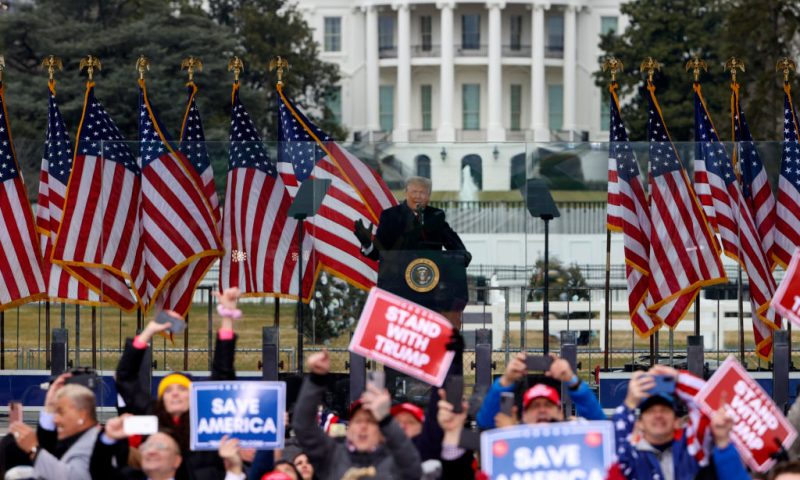 WASHINGTON, DC - JANUARY 06: President Donald Trump speaks at the "Stop The Steal" Rally on January 06, 2021 in Washington, DC. Trump supporters gathered in the nation's capital today to protest the ratification of President-elect Joe Biden's Electoral College victory over President Trump in the 2020 election. (Photo by Tasos Katopodis/Getty Images)