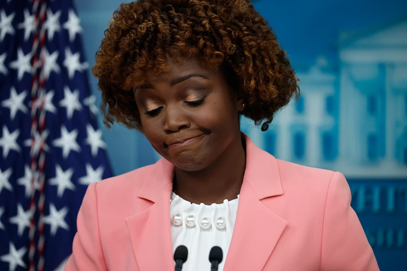 Meida Briefing Held By White House Press Secretary Karine Jean-Pierre
WASHINGTON, DC - SEPTEMBER 28: White House Press Secretary Karine Jean-Pierre talks to reporters during the daily news conference in the Brady Press Briefing Room at the White House on September 28, 2022 in Washington, DC. Jean-Pierre was repeatedly asked about why President Joe Biden was looking for the late Congresswoman Jackie Walorski (R-IN), who was killed in a car accident on August 03, during an event earlier in the day. (Photo by Chip Somodevilla/Getty Images)